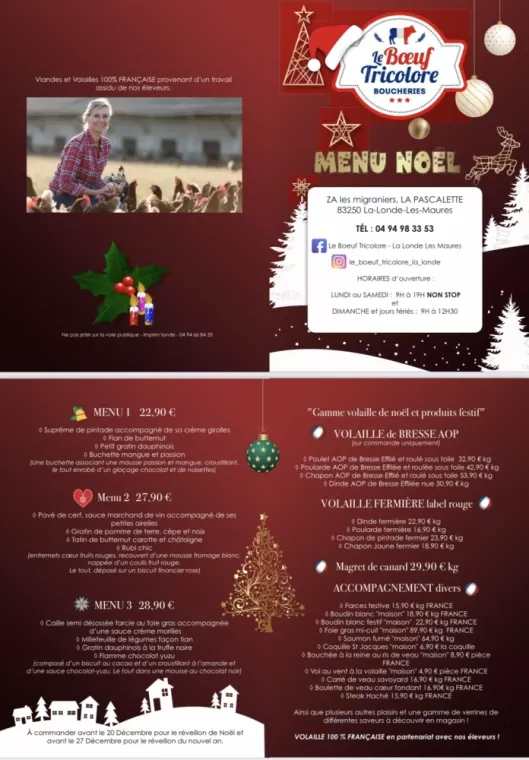 MENUS NOUVEL AN 2024, La Londe-les-Maures, Le Boucher Varois