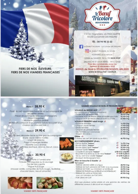 MENU DE NOËL & NOUVEL AN - vers Hyères , La Londe-les-Maures, Le Boucher Varois