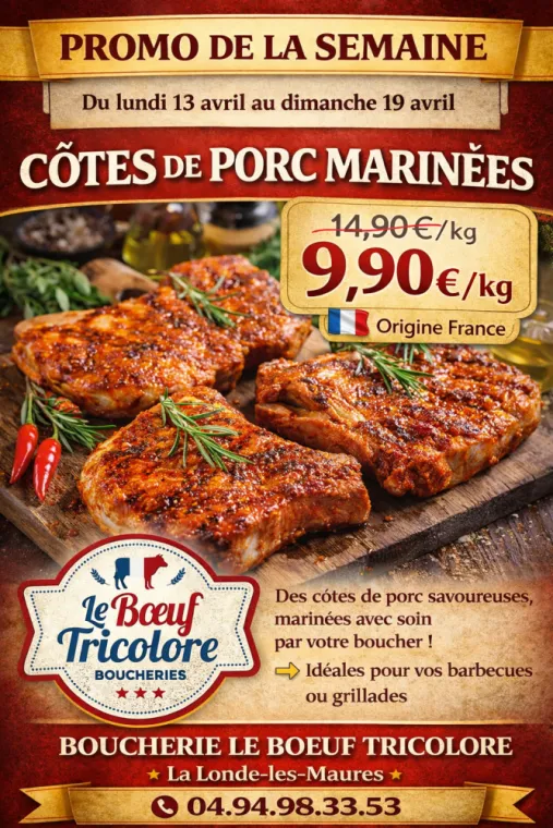 CÔTES DE PORC MARINÉES - origine France - vers Hyères , La Londe-les-Maures, Le Boucher Varois