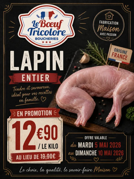 LAPIN entier - Origine France - vers Bormes les mimosas , La Londe-les-Maures, Le Boucher Varois
