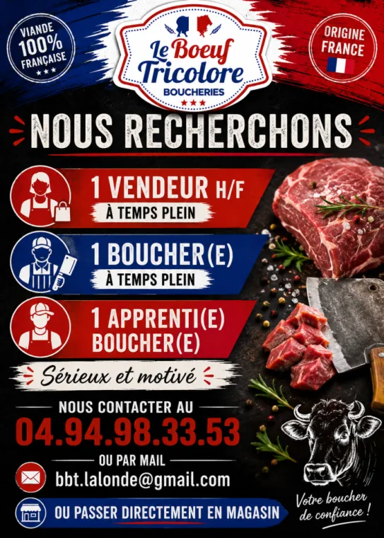 OFFRES D’EMPLOIS, La Londe-les-Maures, Le Boucher Varois