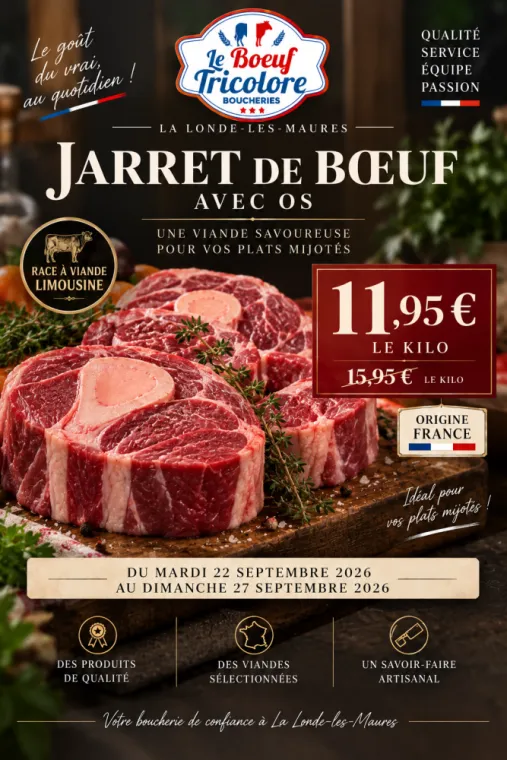 JARRET de BŒUF avec os - origine France - vers Bormes les mimosas , La Londe-les-Maures, Le Boucher Varois