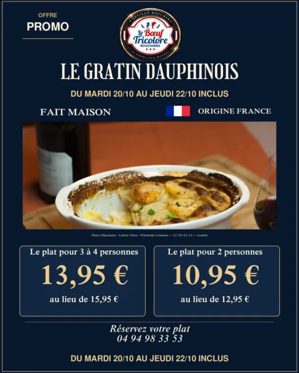 GRATIN DAUPHINOIS « maison » - origine France - vers Hyères , La Londe-les-Maures, Le Boucher Varois